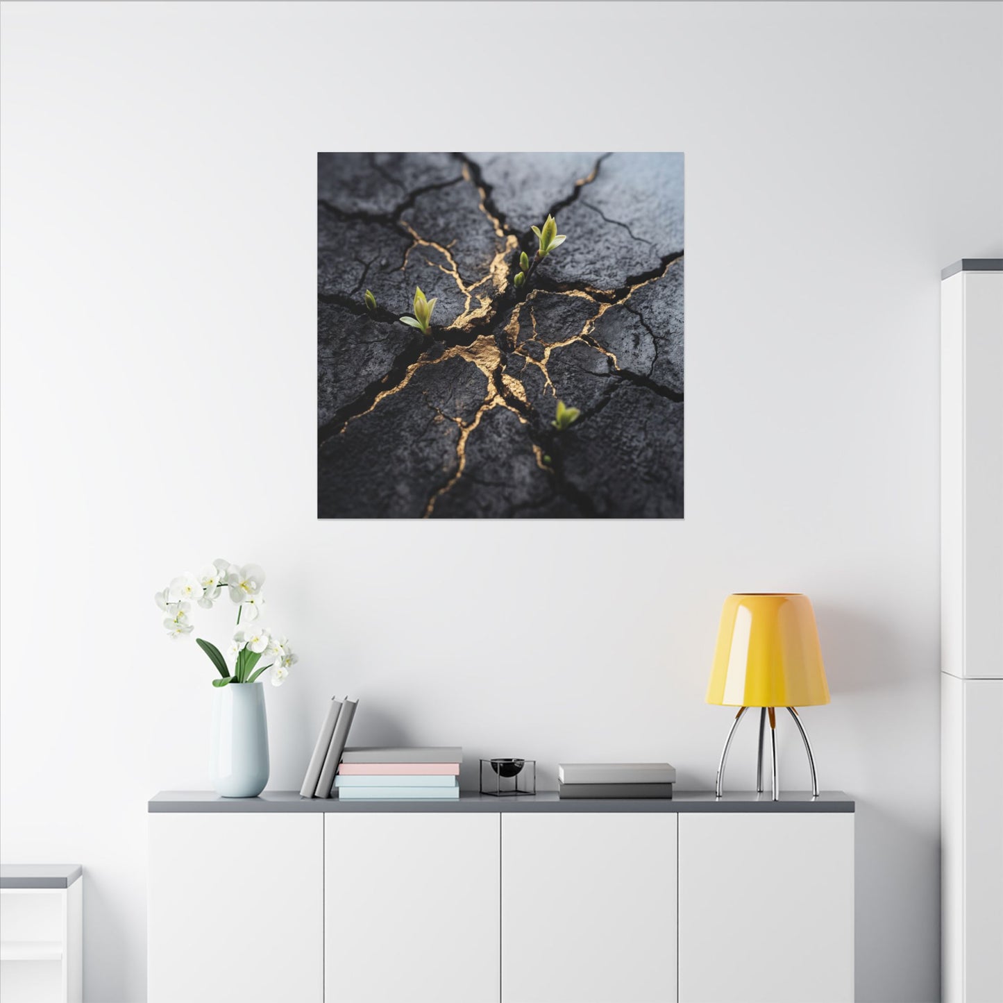 Ma Cracked Earth Canvas Art - Dark Japandi Charcoal Ink