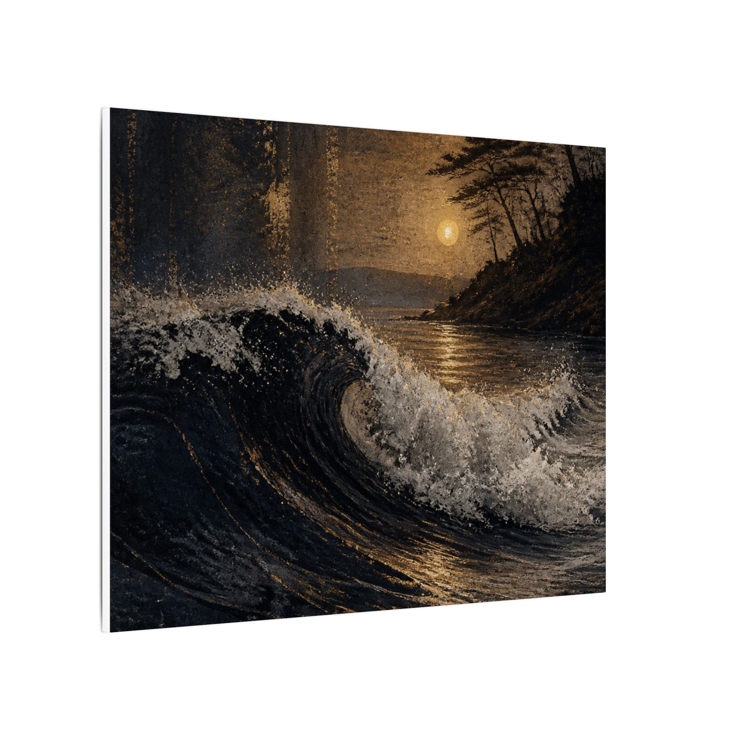 Ocean Wave Dark Texture Canvas Art | Bold Dark Japandi Art