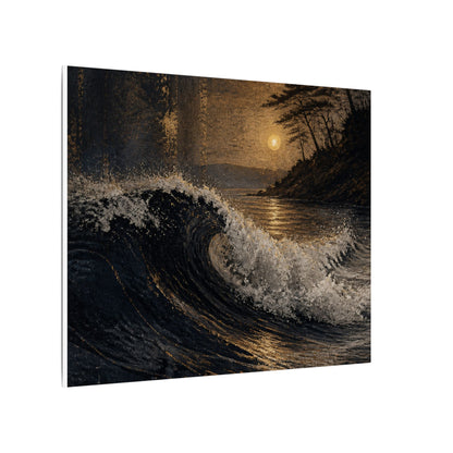 Ocean Wave Dark Texture Canvas Art | Bold Dark Japandi Art