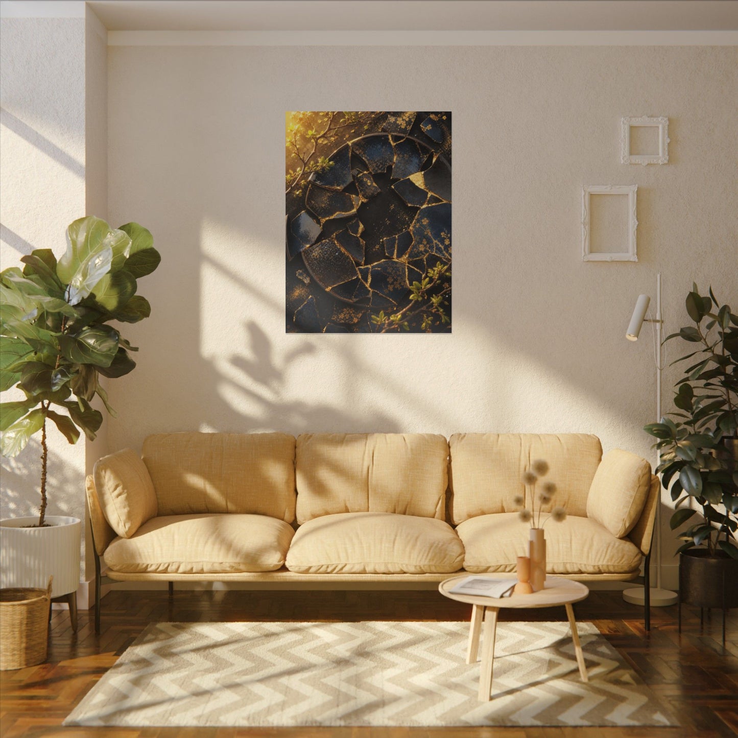 Golden Hour Broken Pottery Canvas Art - Kintsugi Ma