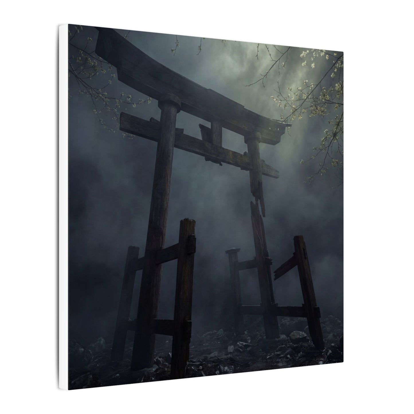 Dark Japandi Torii Gate in Dappled | Moody Minimal Canvas Art