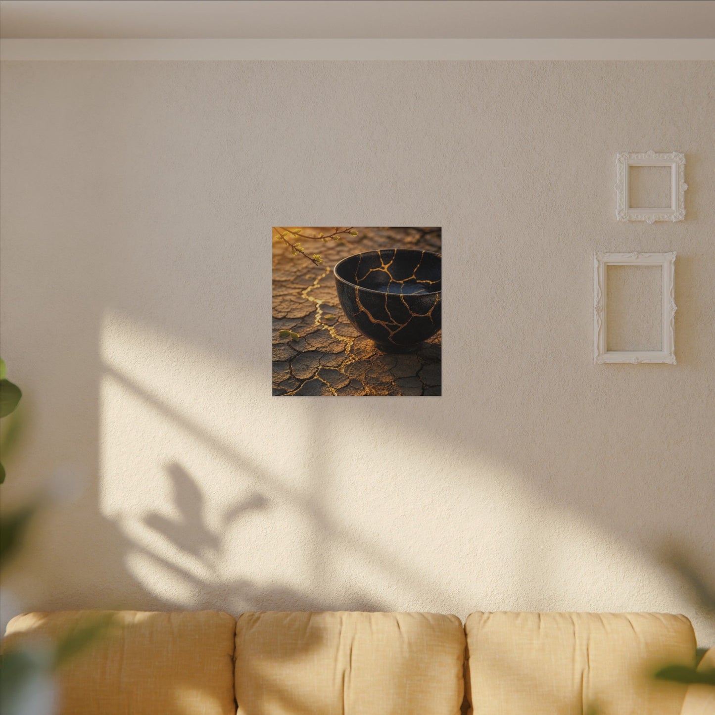 Golden Hour Cracked Earth Canvas Art - Kintsugi Fukinsei