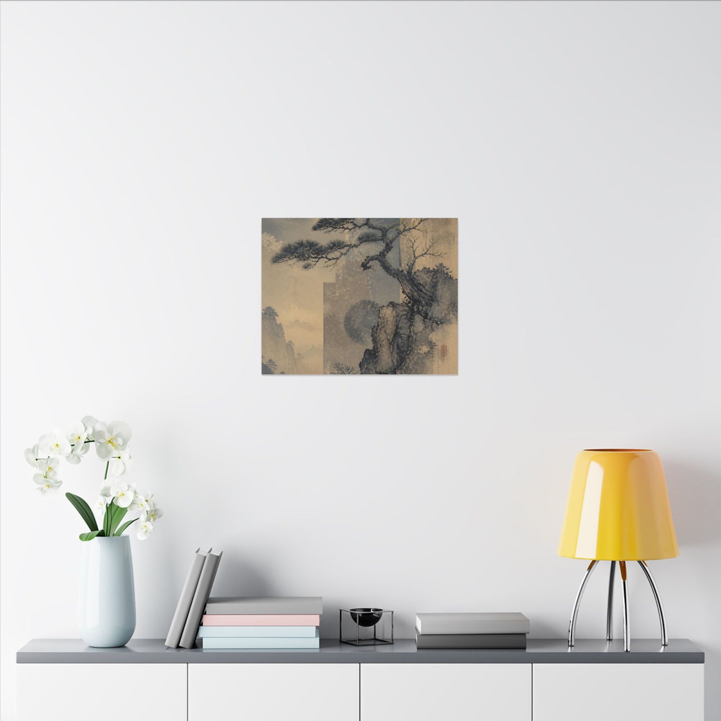 Japandi Pine Tree in Moonlight | Japanese Pattern Canvas Art