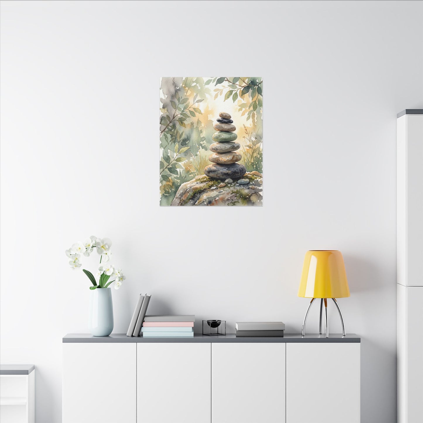 Golden Hour River Stones Canvas Art - Japandi Mono No Aware