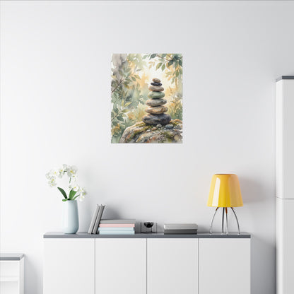 Golden Hour River Stones Canvas Art - Japandi Mono No Aware