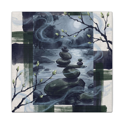 Moonlight River Stones Canvas Art - Zen Shibui