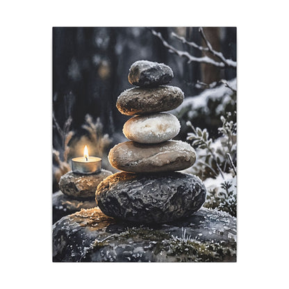 River Stones Canvas Art | Winter Japandi Watercolor Art
