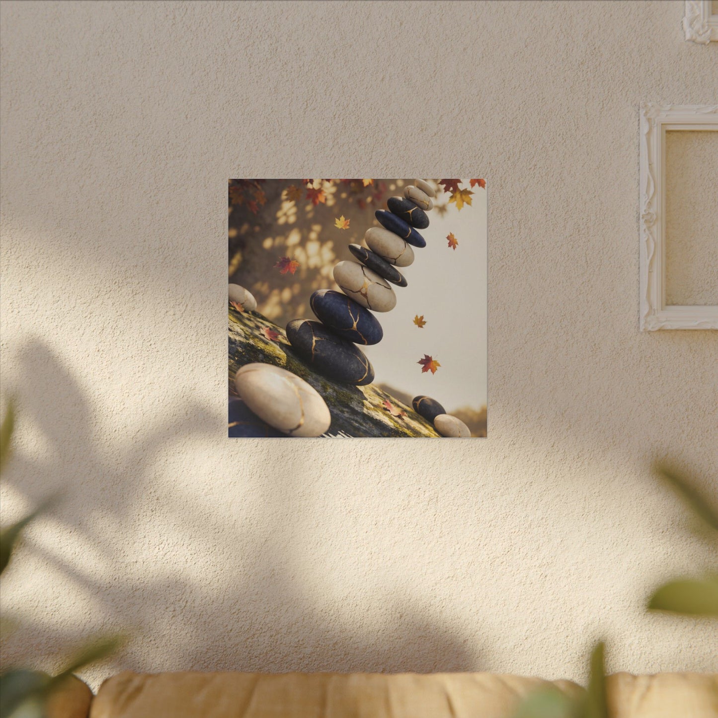 Ma River Stones Canvas Art - Kintsugi Gold Vein