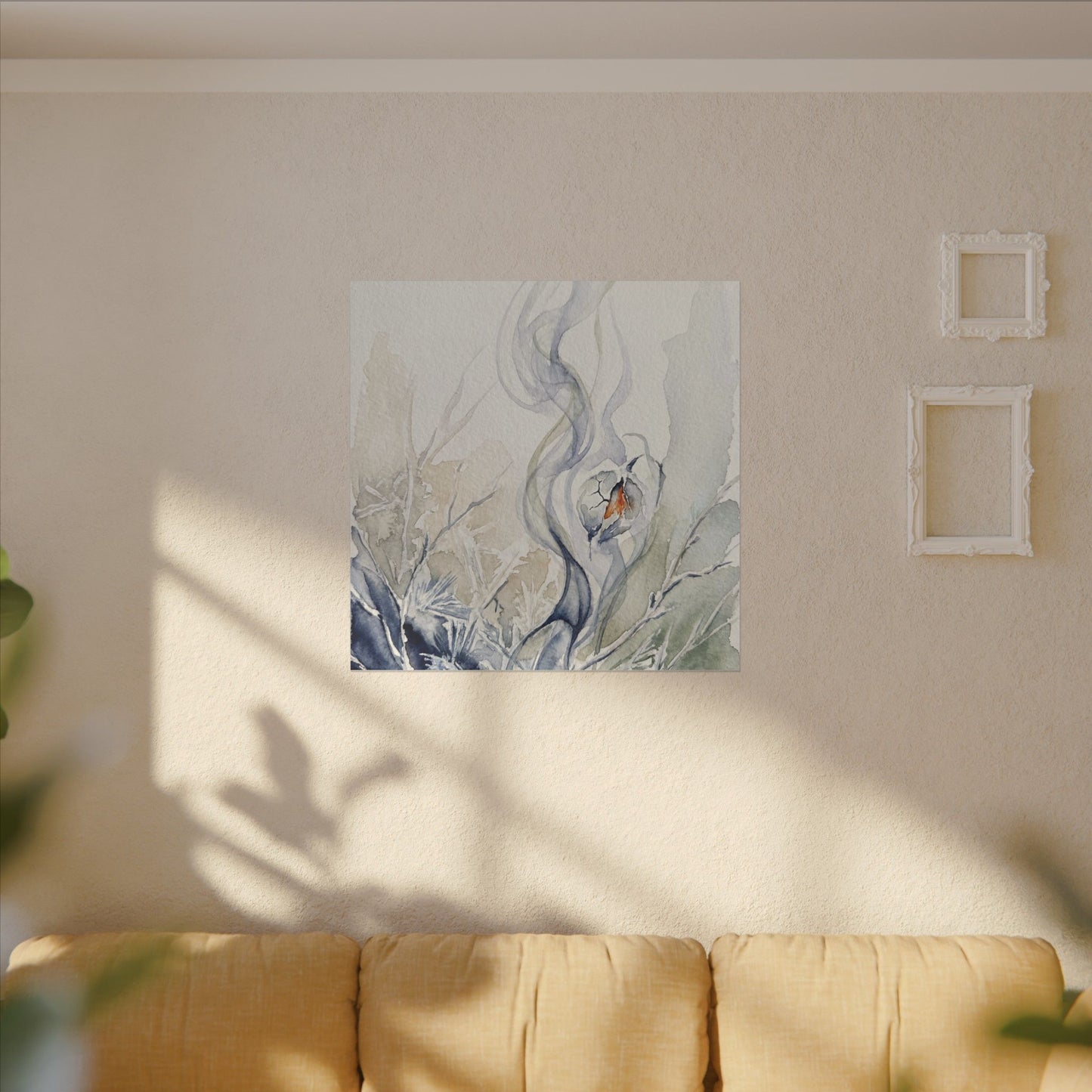 Earthy Incense Smoke Canvas Art - Watercolor Japandi