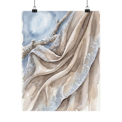 Silk Drape Wall Art Print | Winter Japandi Watercolor Art Art Print