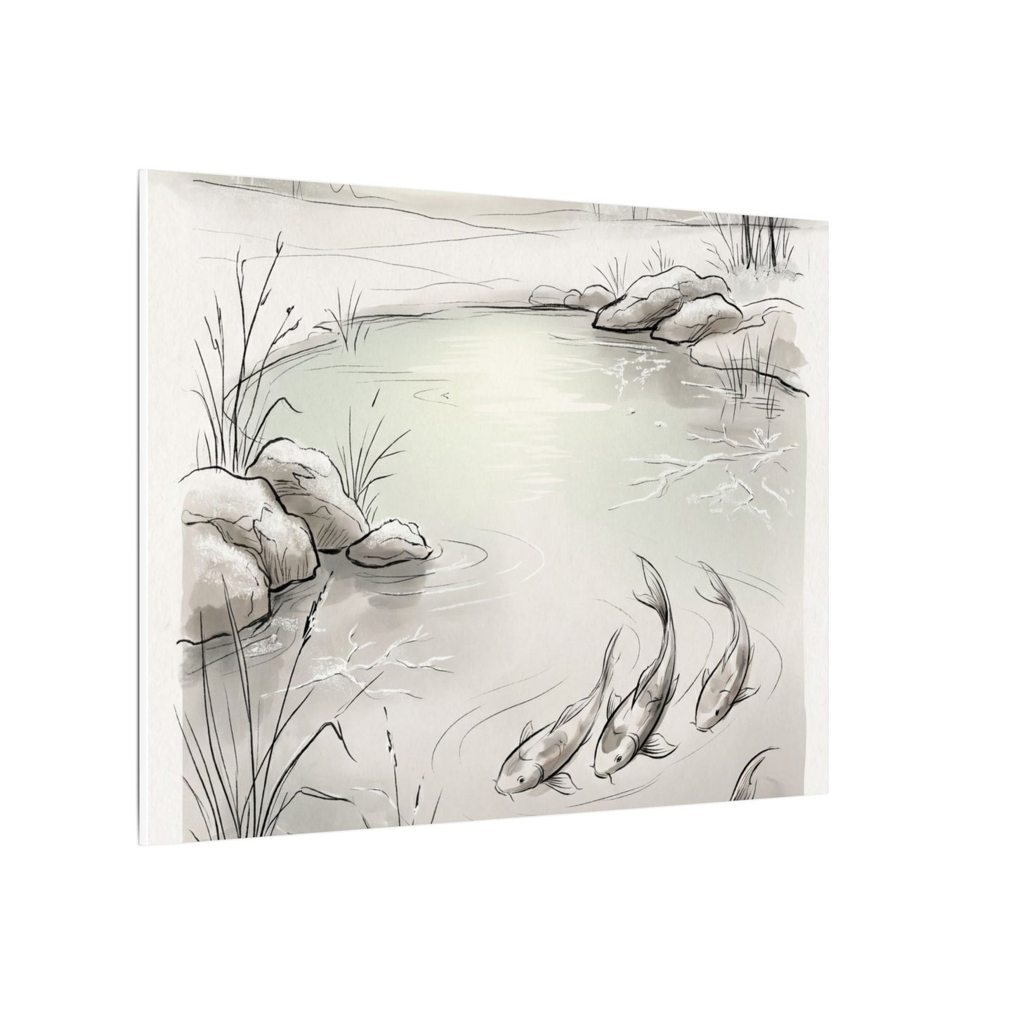 Koi Pond Minimal Line Canvas Art | Cozy Japandi Art