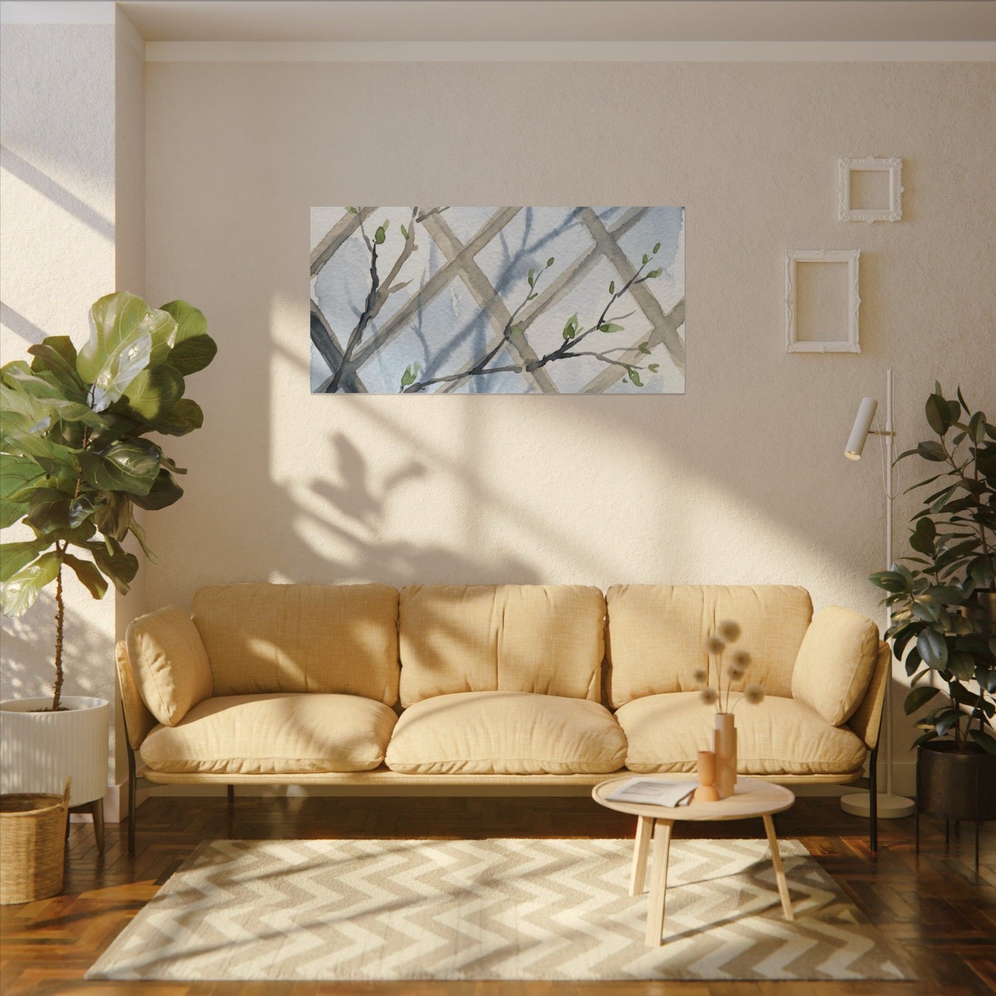 Shoji Screen Canvas Art | Spring Japandi Watercolor Art