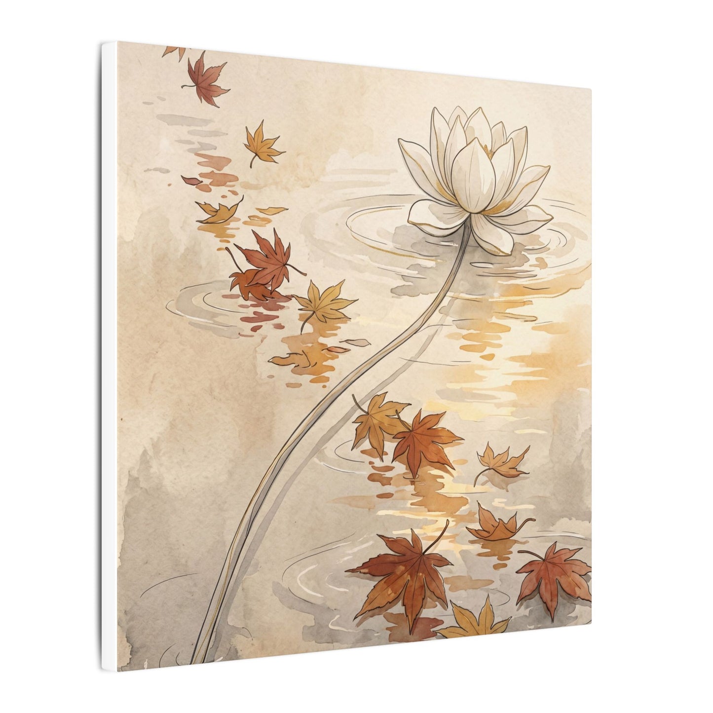Lotus Flower Canvas Art | Autumn Japandi Minimal Line Art