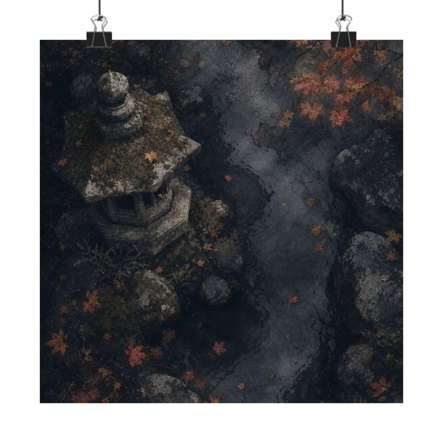 Japandi Stone Lantern in Moonlight | Texture Wall Art Print