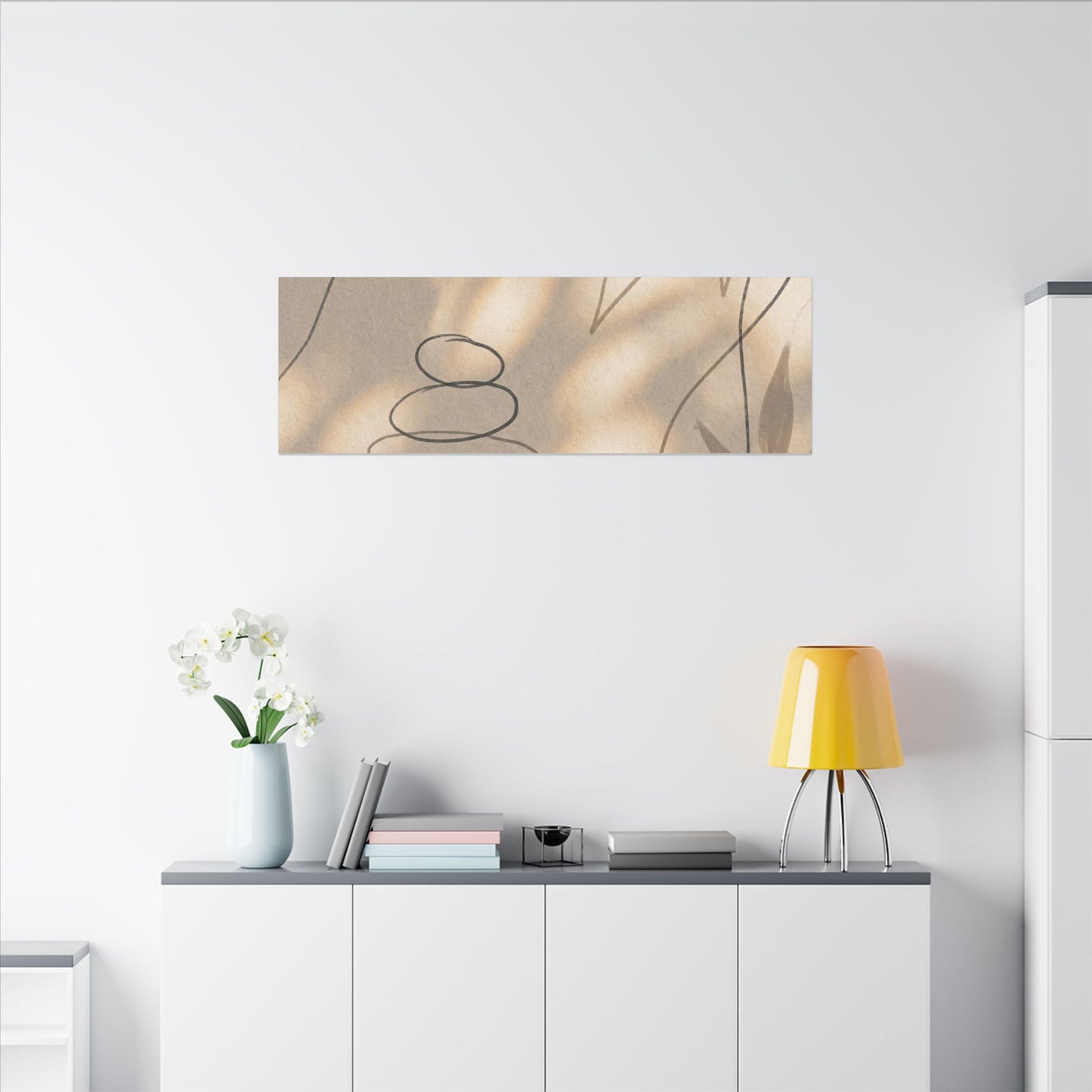River Stones Minimal Line Canvas Art | Earthy Japandi Art