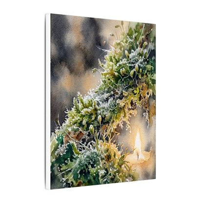 Winter Moss Close Up Watercolor Canvas Art | Neutral Decor