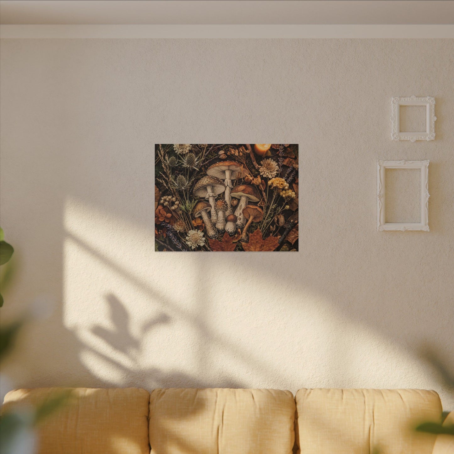 Autumn Dried Flowers Mushroom Illustration Canvas Art | Earthy Decor