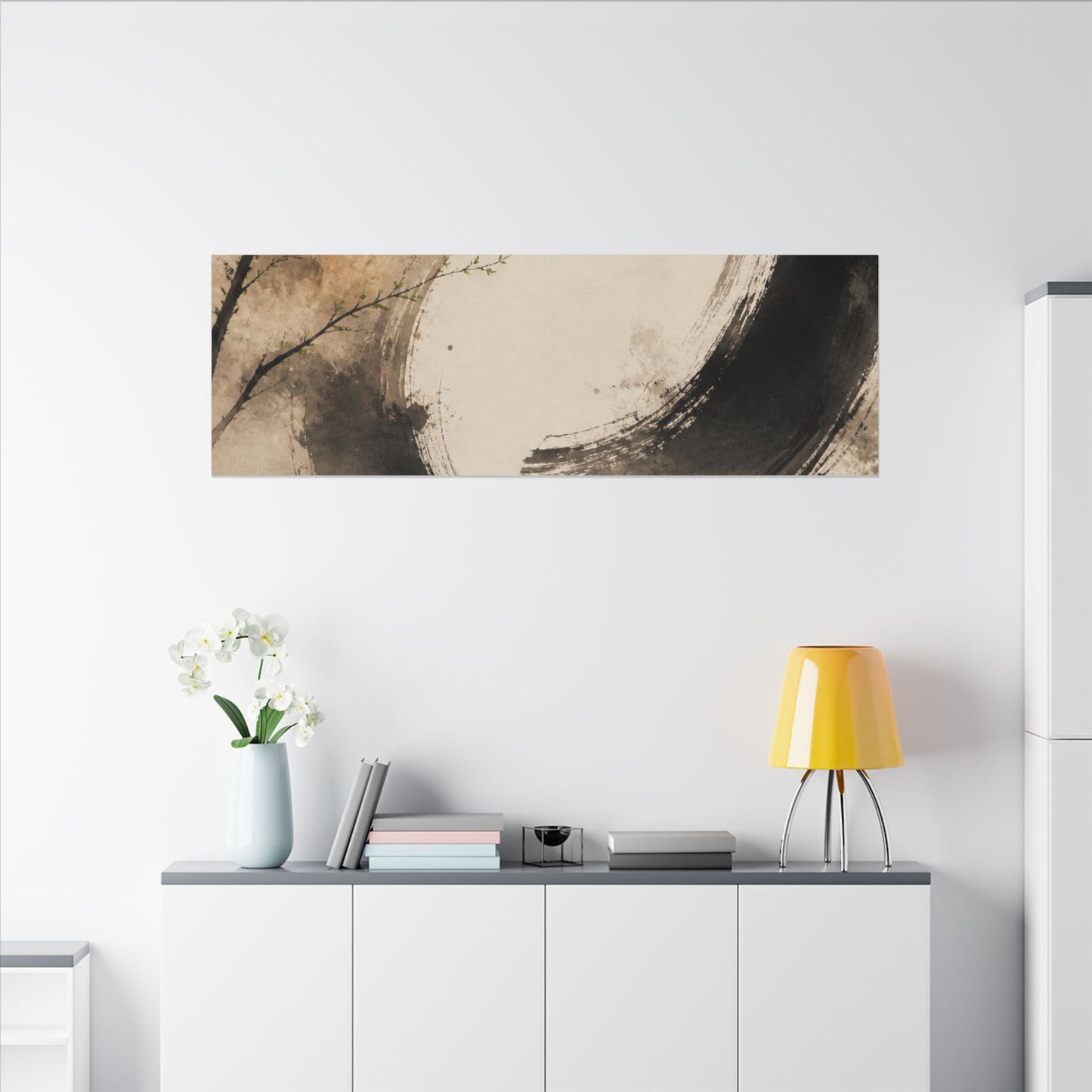 Japandi Ink Brushstroke in Golden Hour | Watercolor Canvas Art