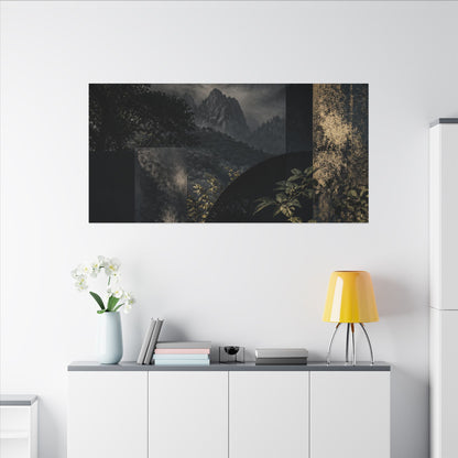 Mountain Mist Summer Canvas Art | Dark Japandi Atmospheric Design