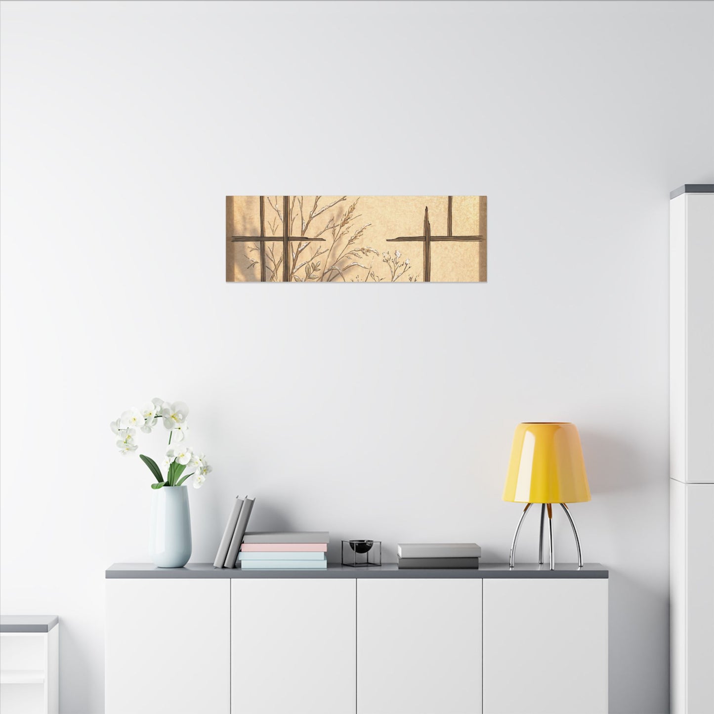 Shoji Screen Canvas Art | Winter Japandi Minimal Line Art