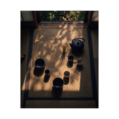 Golden Hour Tea Ceremony Wall Art Print - Dark Japandi Shibui