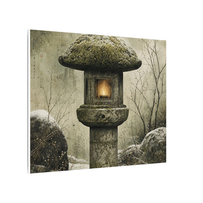 Stone Lantern Winter Canvas Art | Japandi Neutral Design