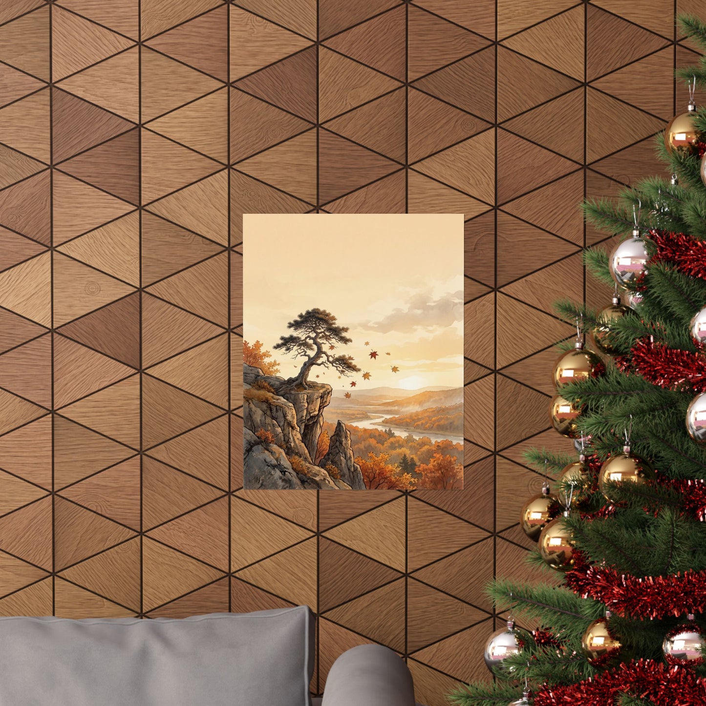 Japandi Pine Tree in Golden Hour | Japanese Pattern Wall Art Print
