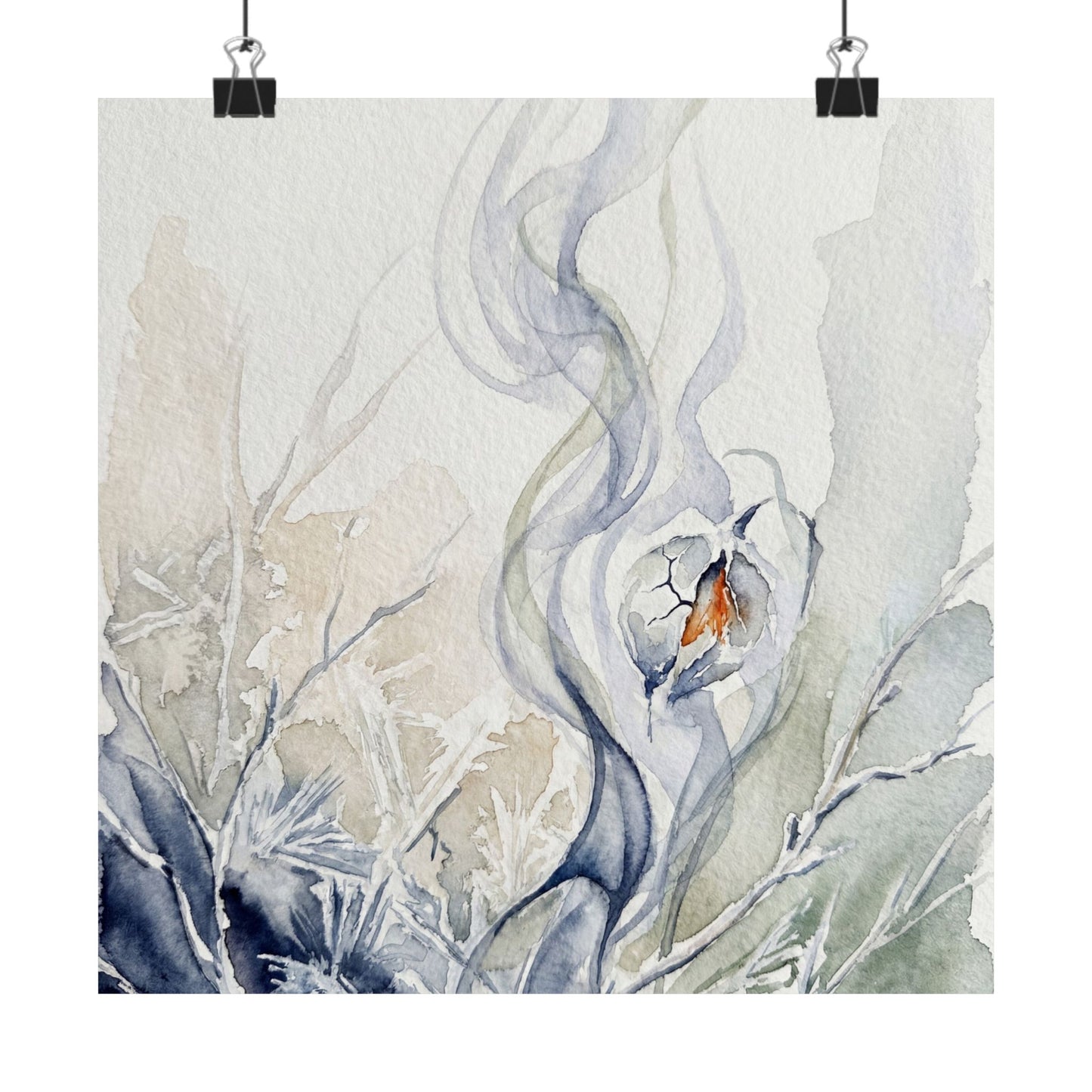 Incense Smoke Watercolor Wall Art Print | Elegant Japandi Art Art Print