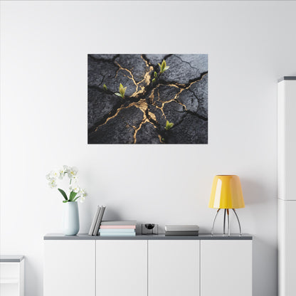 Ma Cracked Earth Canvas Art - Dark Japandi Charcoal Ink