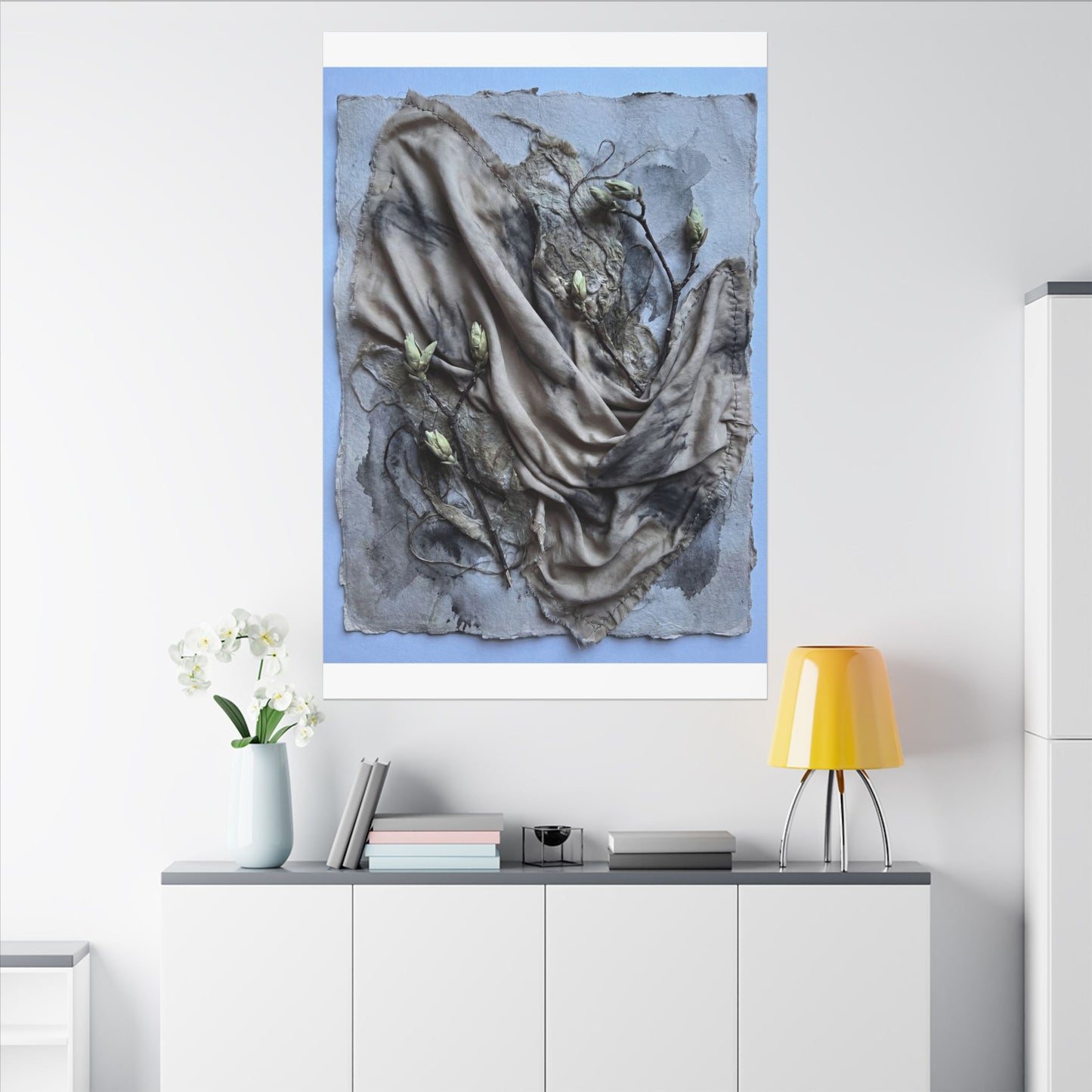 Japandi Silk Drape in Moonlight | Texture Canvas Art