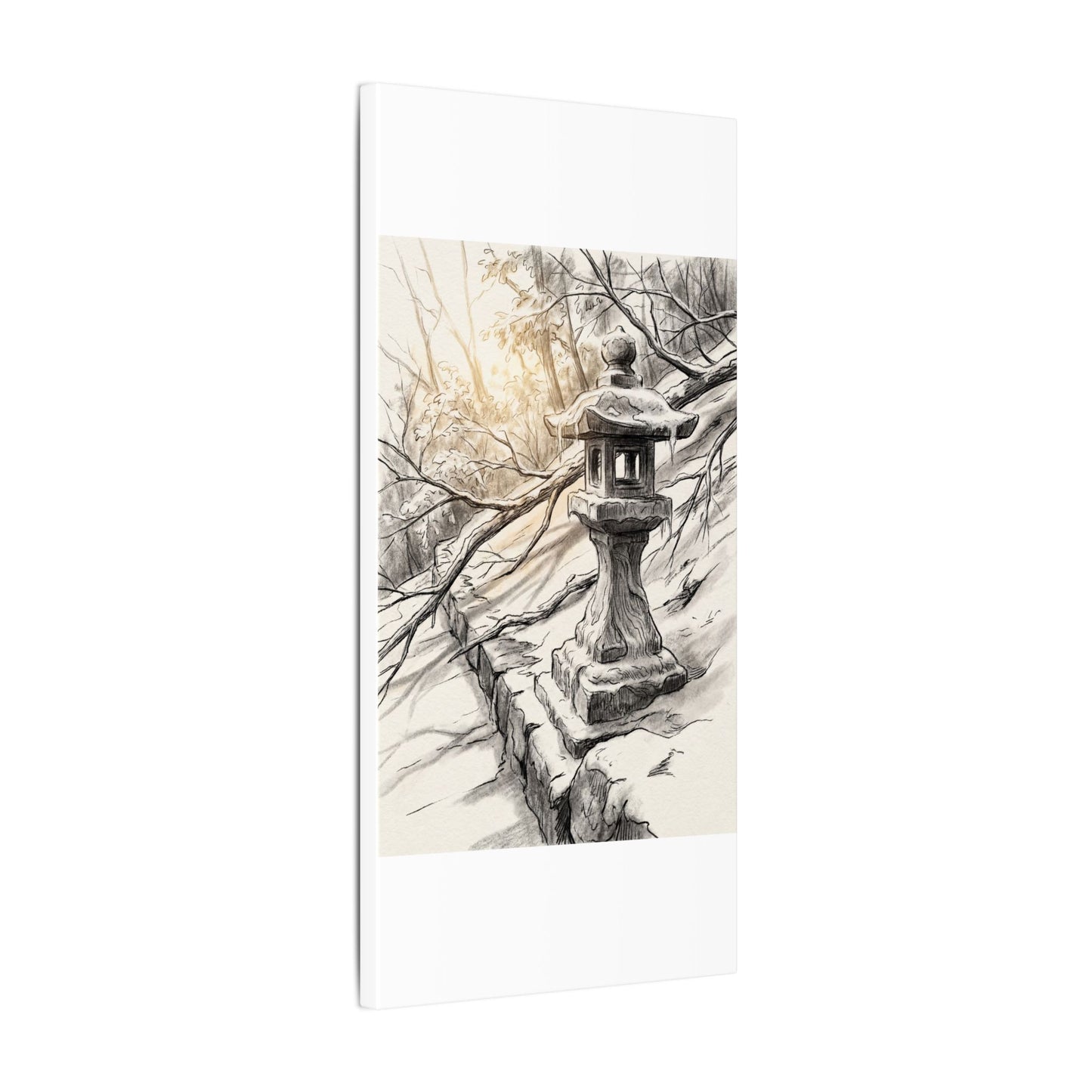Golden Hour Stone Lantern Canvas Art - Japandi Kanso