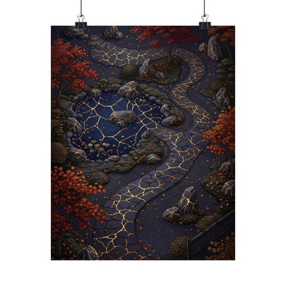 Moonlit Garden Wall Art Print | Autumn Kintsugi Gold Vein Art