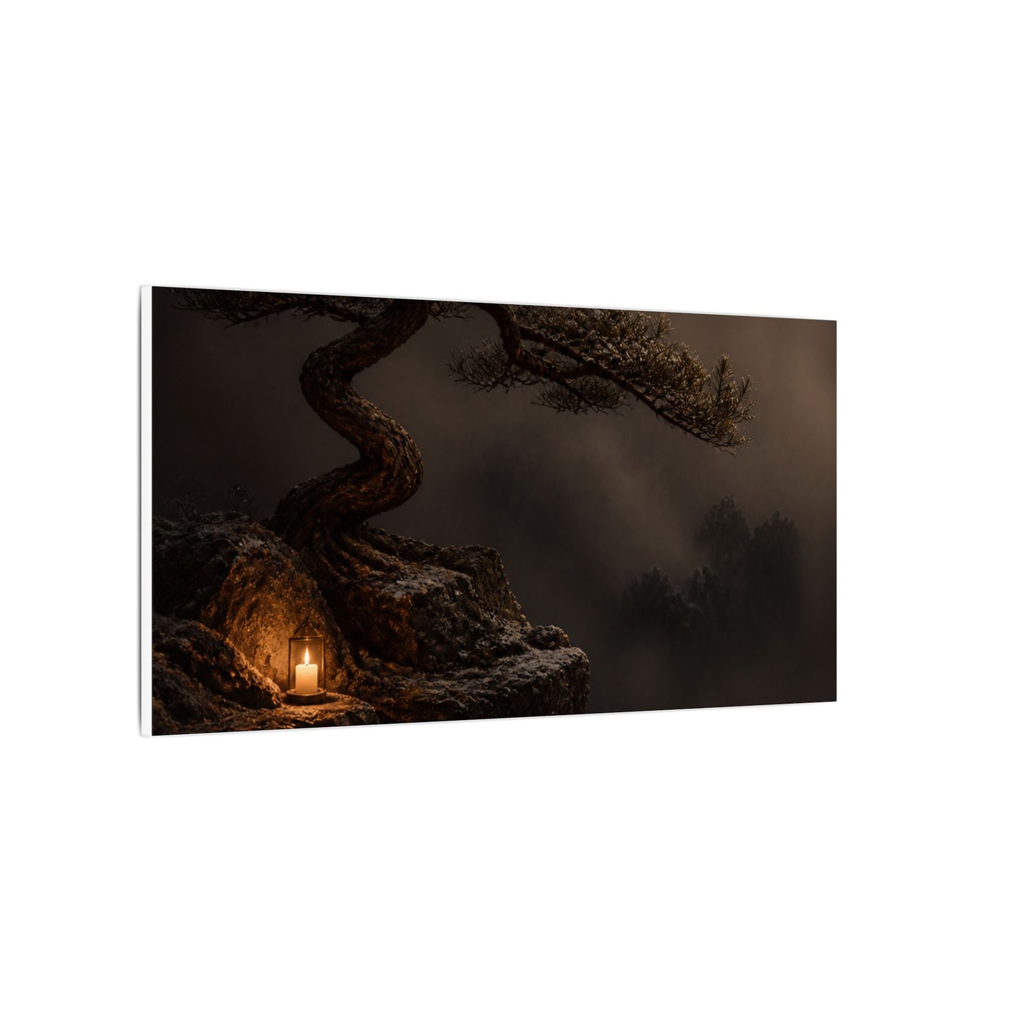 Pine Tree Shadow Zen Canvas Art | Luxurious Dark Japandi Art