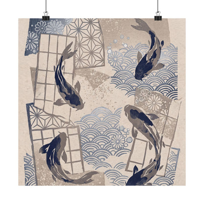 Seijaku Koi Pond Wall Art Print - Japandi Japanese Pattern