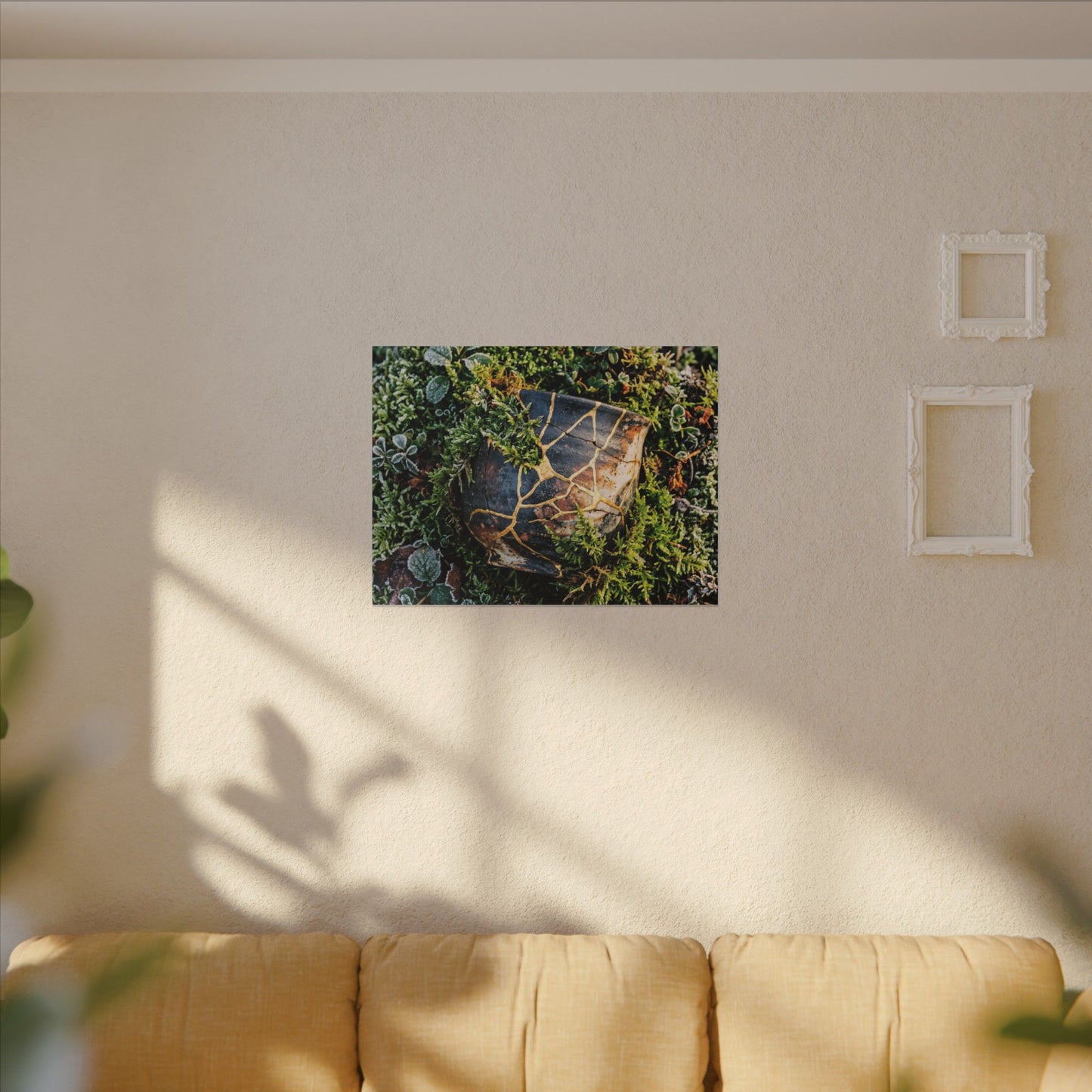Artful Moss Close Up Canvas Art - Gold Repair Kintsugi