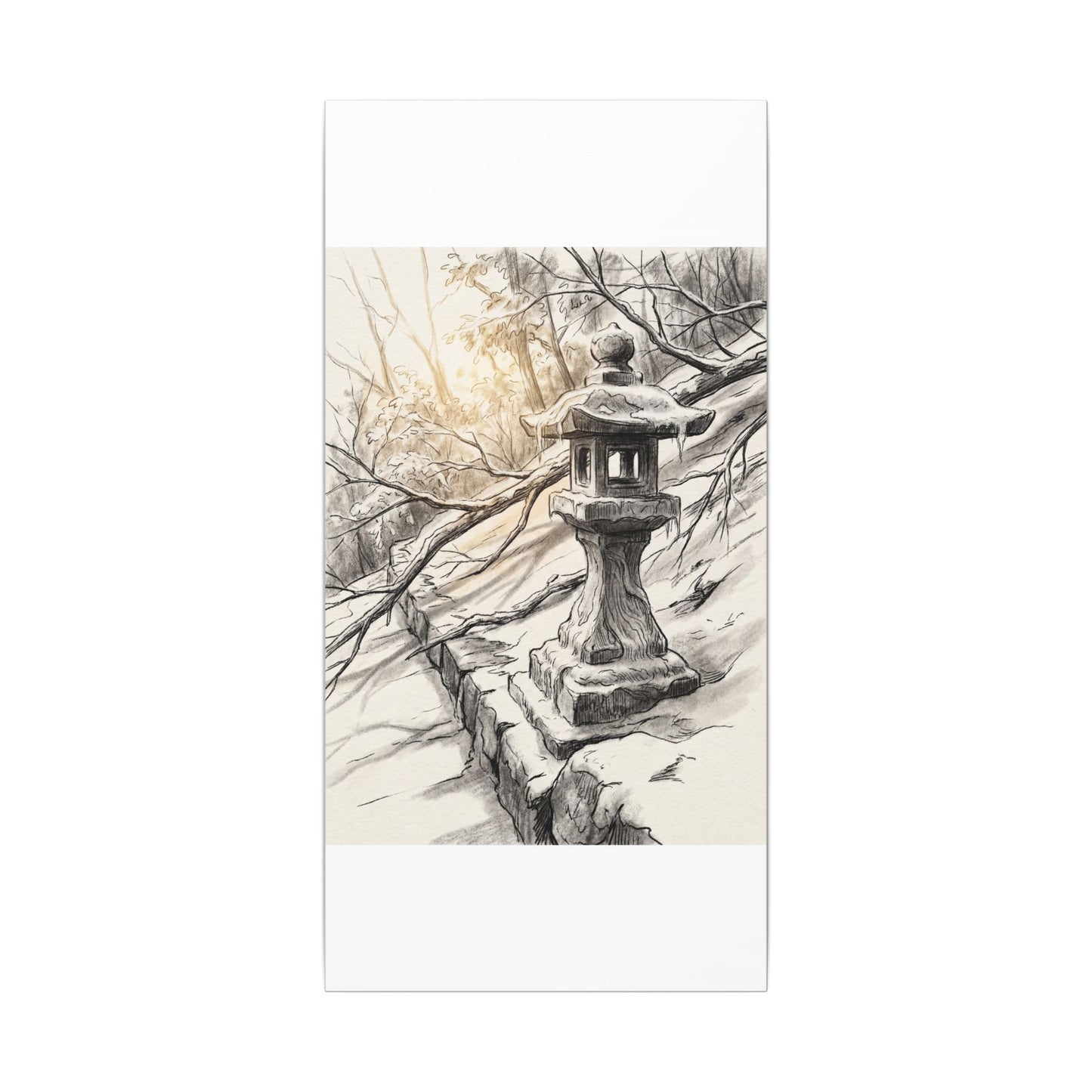 Golden Hour Stone Lantern Canvas Art - Japandi Kanso