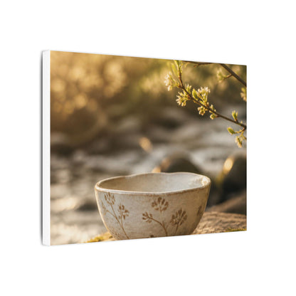 Neutral Ceramic Bowl Canvas Art - Japanese Pattern Japandi
