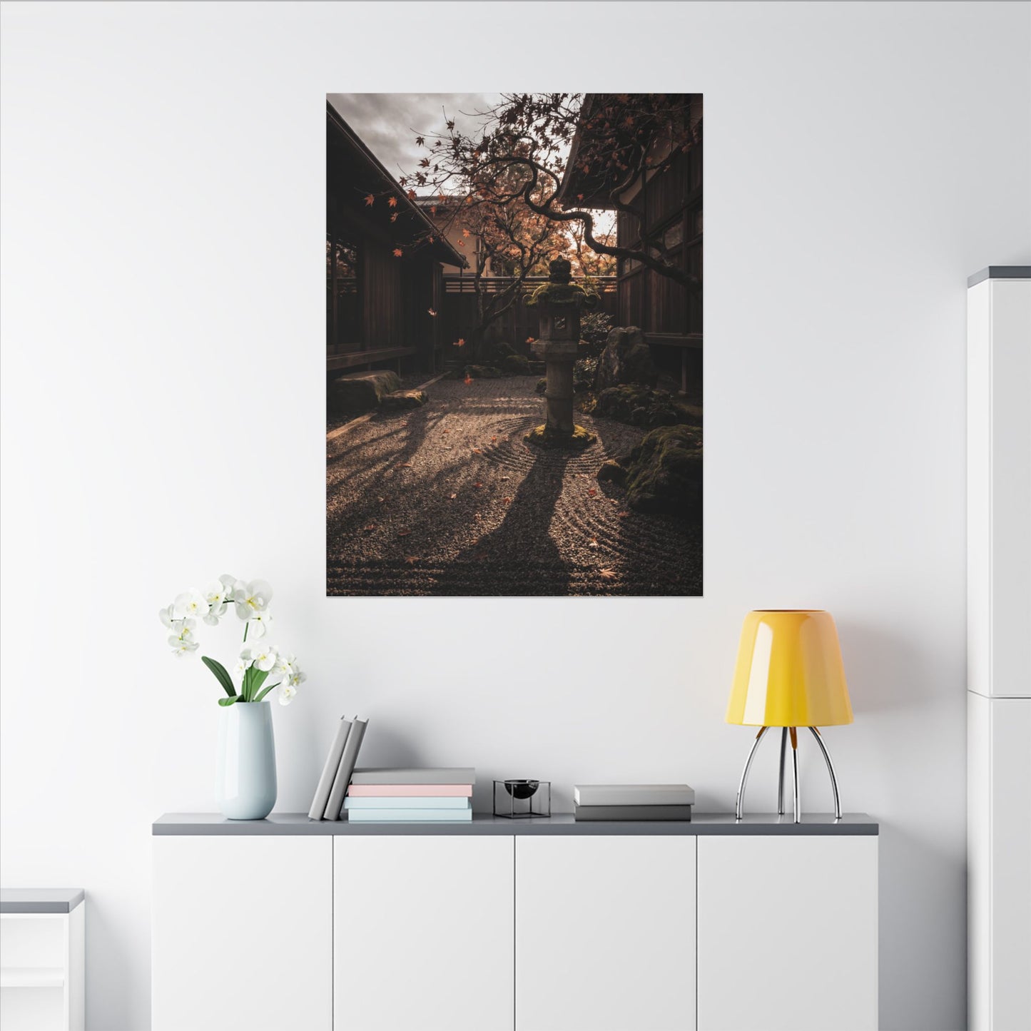 Seijaku Stone Lantern Canvas Art - Dark Japandi Shadow Zen