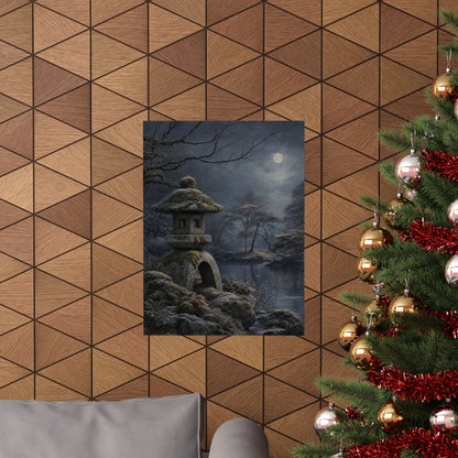 Winter Stone Lantern Japanese Pattern Wall Art Print | Earthy Decor