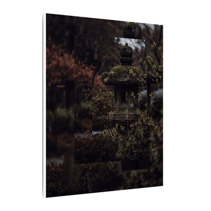 Stone Lantern Spring Canvas Art | Dark Japandi Bold Design