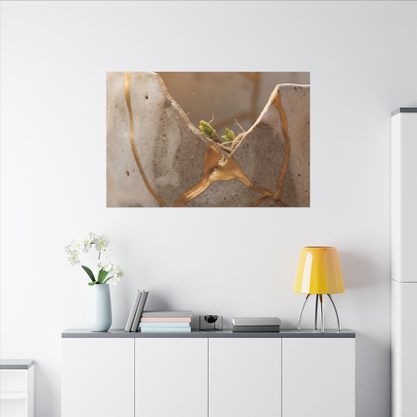 Golden Hour Broken Pottery Canvas Art - Japandi Kanso