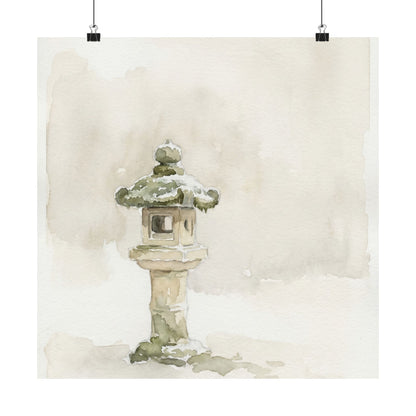 Japandi Stone Lantern in Overcast | Watercolor Wall Art Print