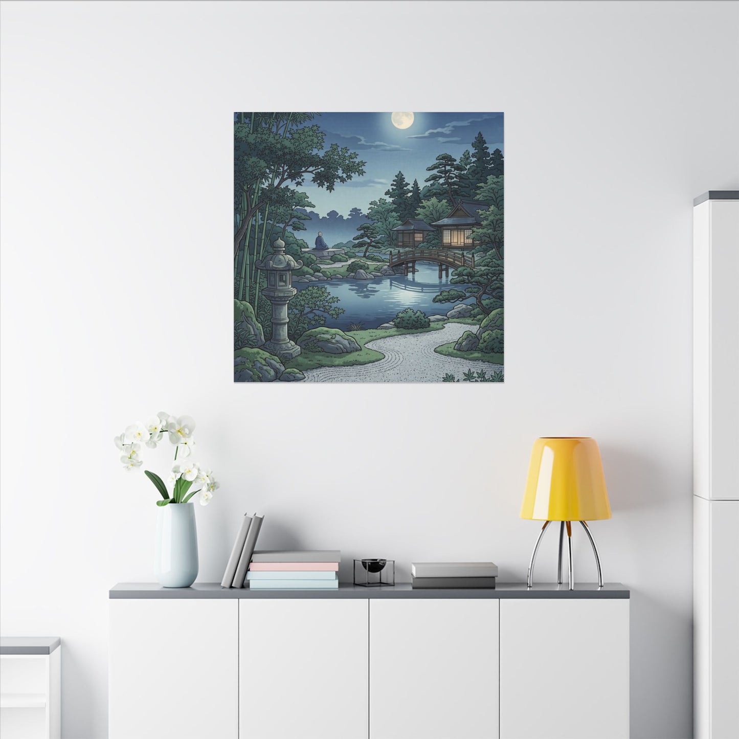 Summer Moonlit Garden Ukiyo E Inspired Canvas Art | Serene Decor