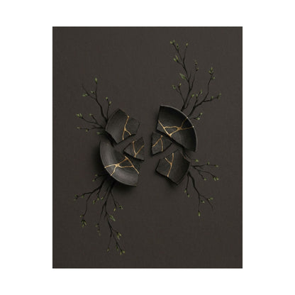 Dark Japandi Broken Pottery in Overcast | Charcoal Ink Wall Art Print