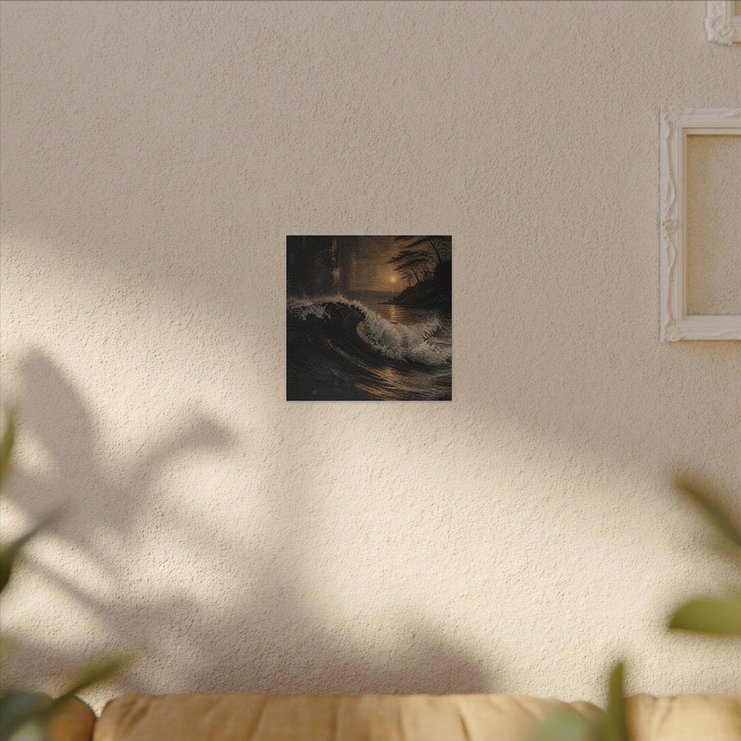 Ocean Wave Dark Texture Canvas Art | Bold Dark Japandi Art
