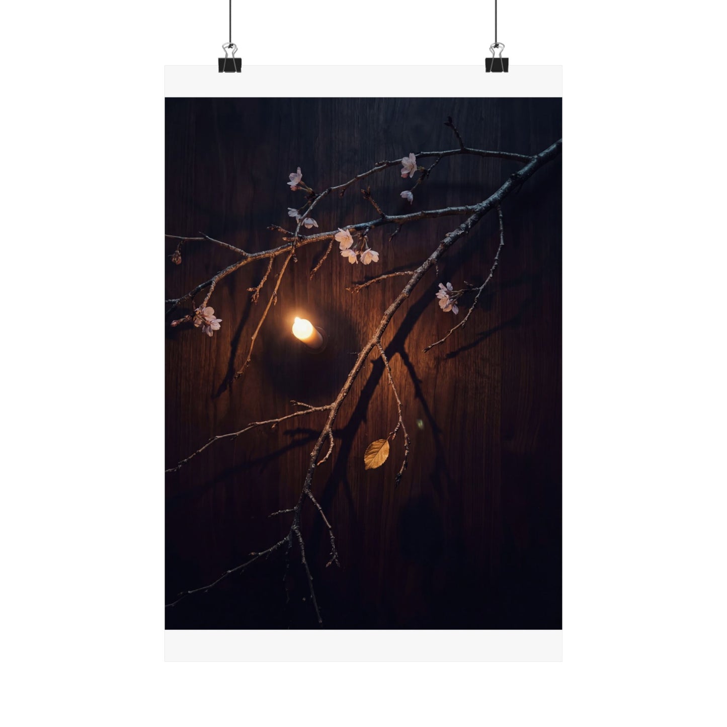 Sophisticated Cherry Blossom Wall Art Print - Moody Minimal Dark Japandi