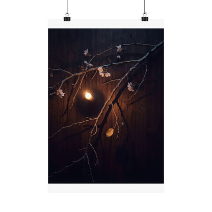 Sophisticated Cherry Blossom Wall Art Print - Moody Minimal Dark Japandi