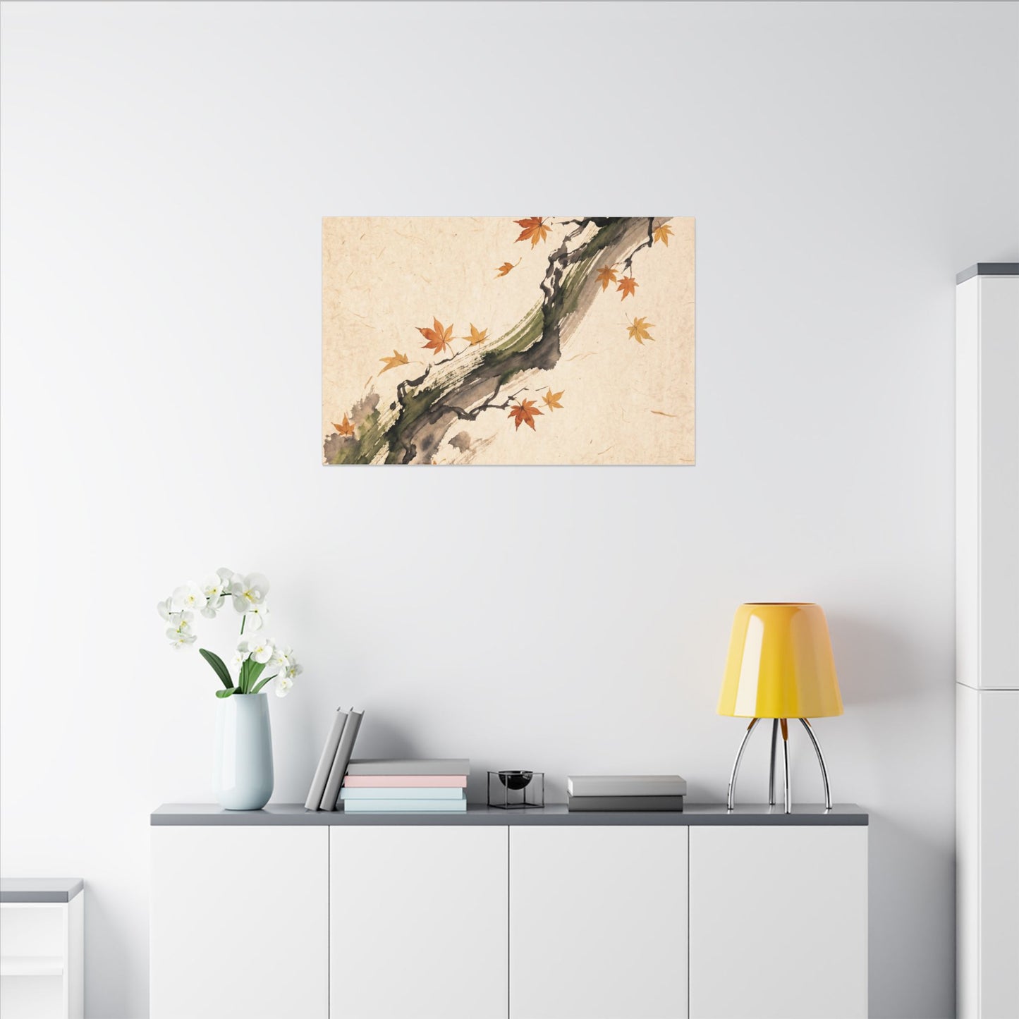 Ink Brushstroke Autumn Canvas Art | Zen Calm Design
