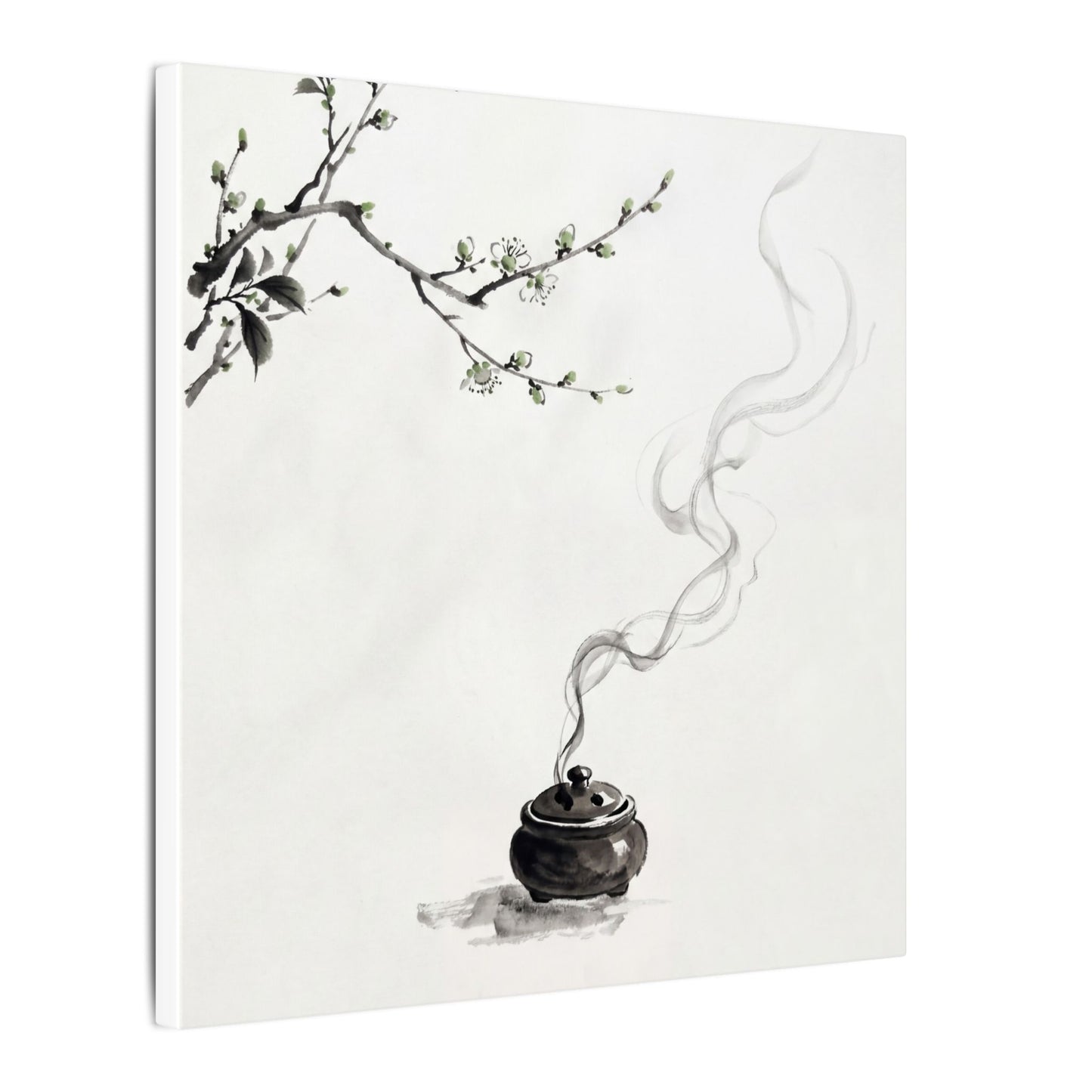 Calm Incense Smoke Canvas Art - Sumi E Zen
