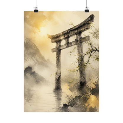 Torii Gate Wall Art Print | Spring Zen Sumi E Art